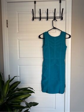 bebe Teal Sleeveless Mini Bodycon Dress